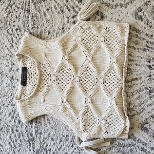 Primark Cream Knit Sleeveless Top Sweater Vest Size Small Open Sides Ties
